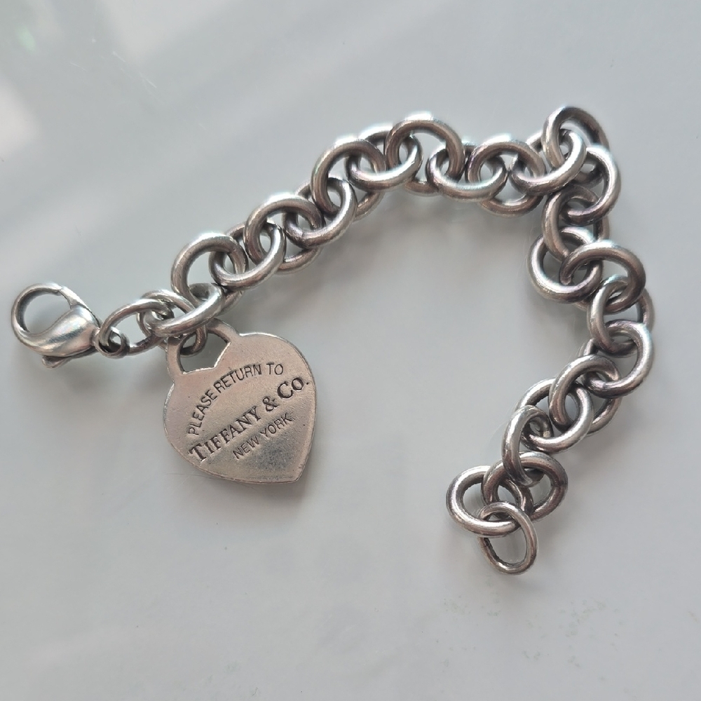 Authentic Tiffany & Co. Silver Chain Bracelet with Heart Tag